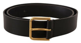 Dolce & Gabbana Black Calf Leather Gold Tone Logo Metal Buckle Belt -   -  Dolce & Gabbana.